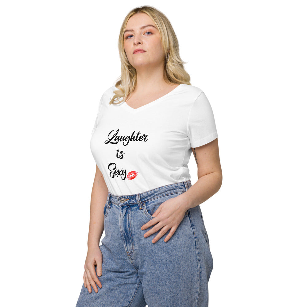 Laughter is Sexy v-neck white t-shirt