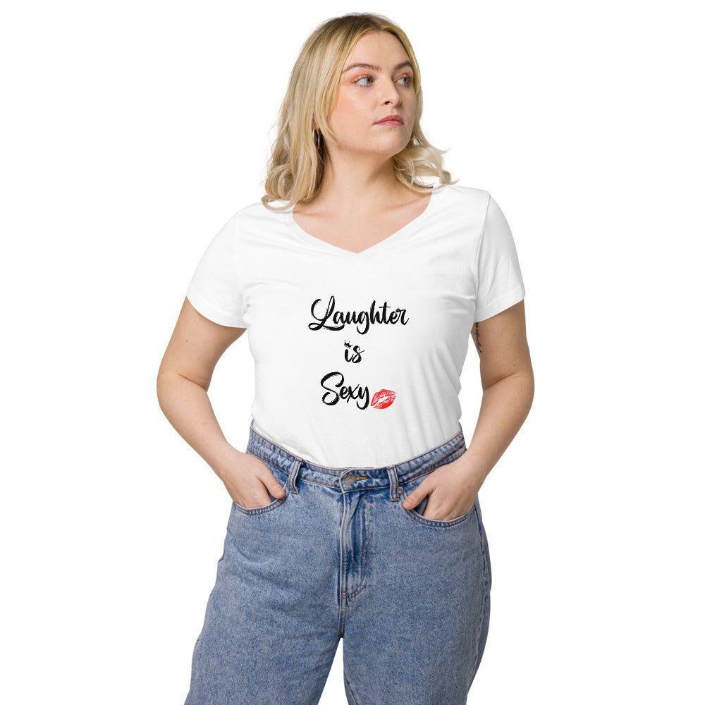 Laughter is Sexy v-neck white t-shirt